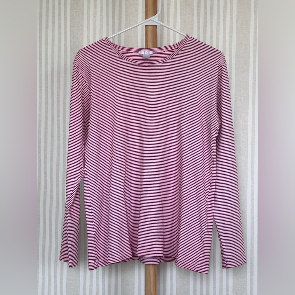 LAKE Pajamas Shirt Red Pink Striped Cotton PJ Top 100% Pima Cotton Womens Large - Picture 3 of 7